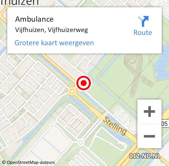 Locatie op kaart van de 112 melding: Ambulance Vijfhuizen, Vijfhuizerweg op 21 mei 2022 11:38