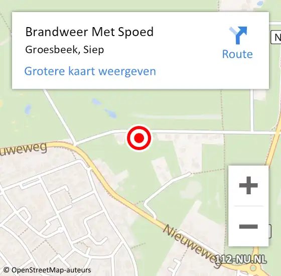 Locatie op kaart van de 112 melding: Brandweer Met Spoed Naar Groesbeek, Siep op 21 mei 2022 11:40