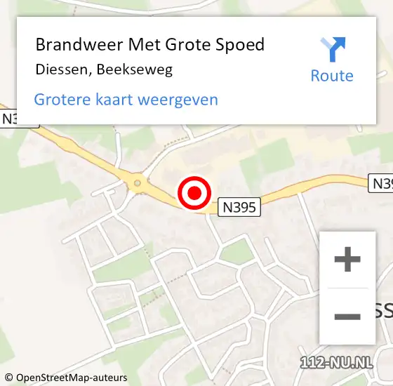 Locatie op kaart van de 112 melding: Brandweer Met Grote Spoed Naar Diessen, Beekseweg op 21 mei 2022 12:01