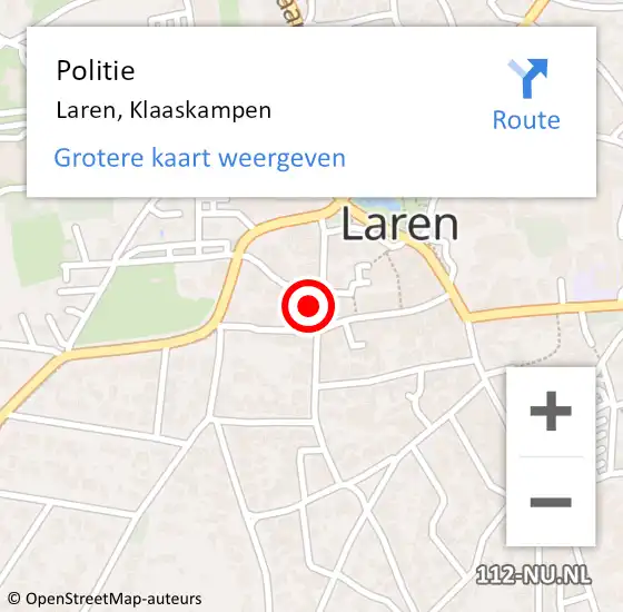 Locatie op kaart van de 112 melding: Politie Laren, Klaaskampen op 21 mei 2022 12:08