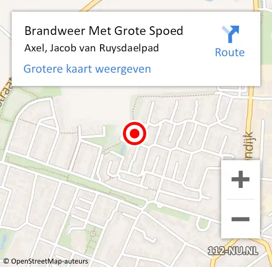 Locatie op kaart van de 112 melding: Brandweer Met Grote Spoed Naar Axel, Jacob van Ruysdaelpad op 21 mei 2022 12:11