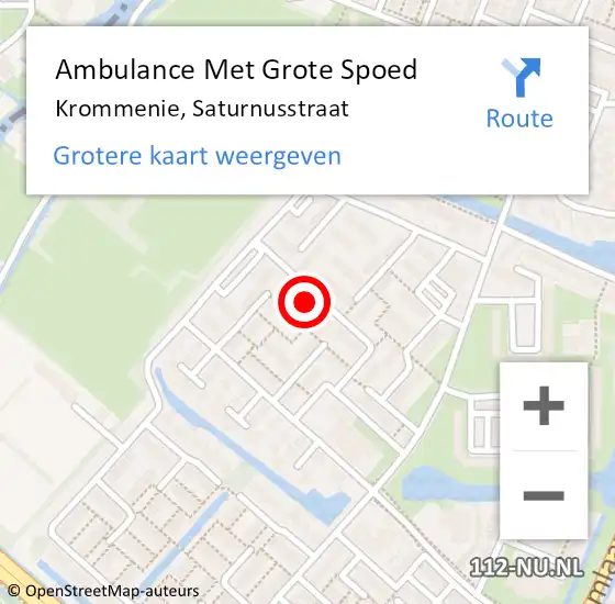 Locatie op kaart van de 112 melding: Ambulance Met Grote Spoed Naar Krommenie, Saturnusstraat op 21 mei 2022 12:17