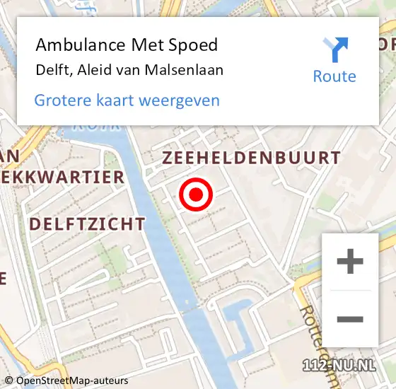 Locatie op kaart van de 112 melding: Ambulance Met Spoed Naar Delft, Aleid van Malsenlaan op 21 mei 2022 12:26