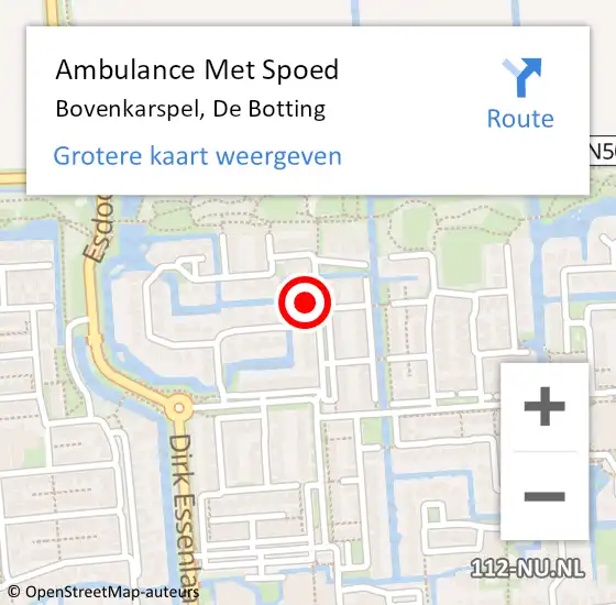 Locatie op kaart van de 112 melding: Ambulance Met Spoed Naar Bovenkarspel, De Botting op 21 mei 2022 13:00