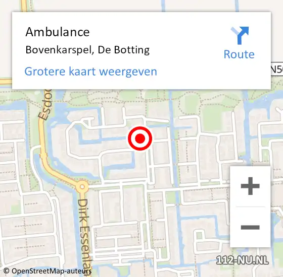 Locatie op kaart van de 112 melding: Ambulance Bovenkarspel, De Botting op 21 mei 2022 13:01