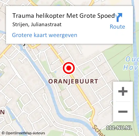 Locatie op kaart van de 112 melding: Trauma helikopter Met Grote Spoed Naar Strijen, Julianastraat op 21 mei 2022 13:03