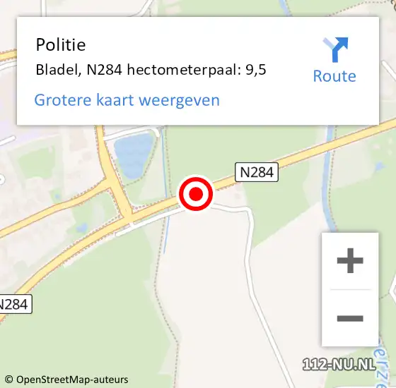 Locatie op kaart van de 112 melding: Politie Bladel, N284 hectometerpaal: 9,5 op 21 mei 2022 13:57