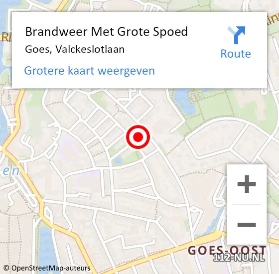 Locatie op kaart van de 112 melding: Brandweer Met Grote Spoed Naar Goes, Valckeslotlaan op 21 mei 2022 14:10