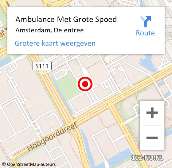 Locatie op kaart van de 112 melding: Ambulance Met Grote Spoed Naar Amsterdam-Zuidoost, De entree op 21 mei 2022 14:17