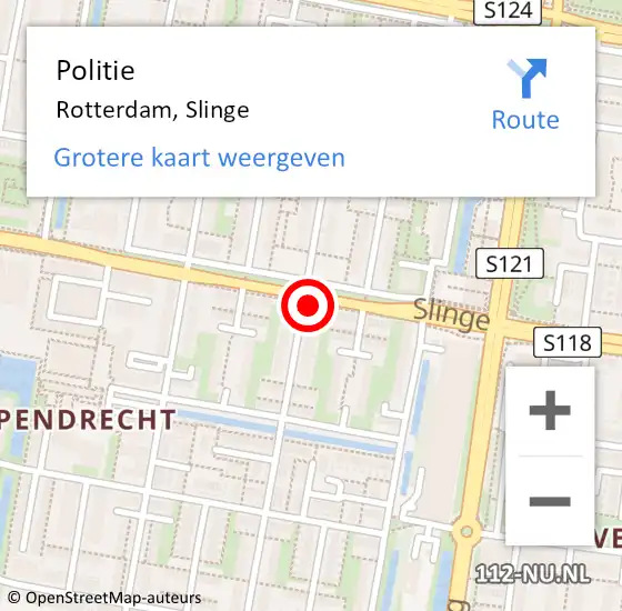 Locatie op kaart van de 112 melding: Politie Rotterdam, Slinge op 21 mei 2022 14:26