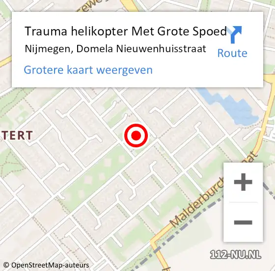 Locatie op kaart van de 112 melding: Trauma helikopter Met Grote Spoed Naar Nijmegen, Domela Nieuwenhuisstraat op 21 mei 2022 14:28