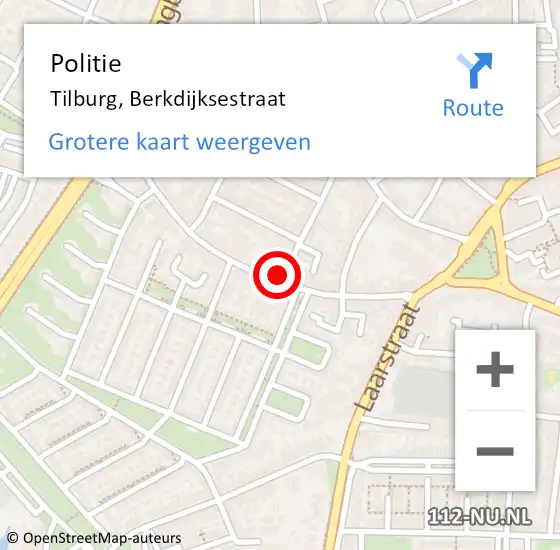 Locatie op kaart van de 112 melding: Politie Tilburg, Berkdijksestraat op 21 mei 2022 14:46