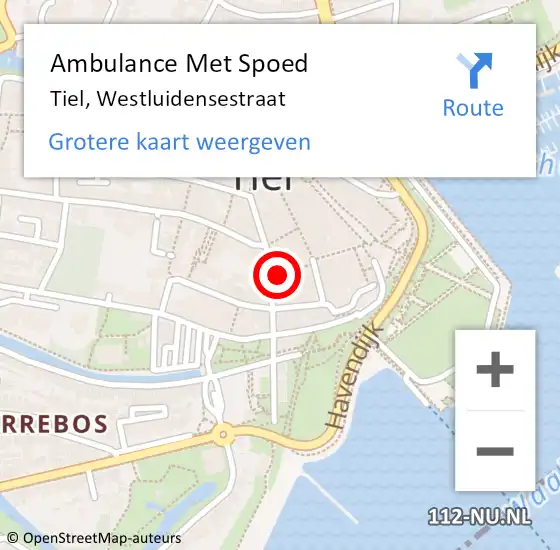 Locatie op kaart van de 112 melding: Ambulance Met Spoed Naar Tiel, Westluidensestraat op 21 mei 2022 15:00