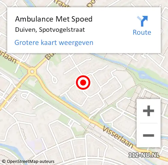 Locatie op kaart van de 112 melding: Ambulance Met Spoed Naar Duiven, Spotvogelstraat op 21 mei 2022 15:26