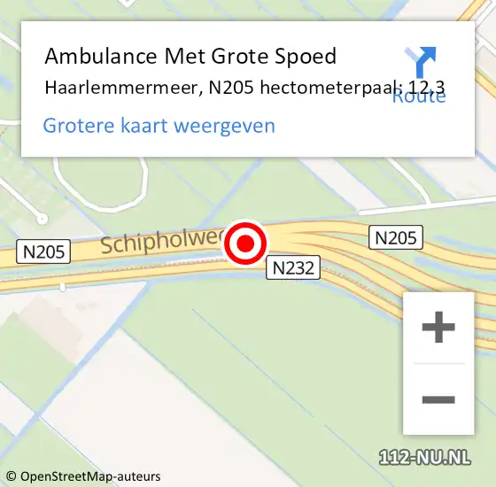 Locatie op kaart van de 112 melding: Ambulance Met Grote Spoed Naar Haarlemmermeer, N205 hectometerpaal: 12,3 op 21 mei 2022 15:31