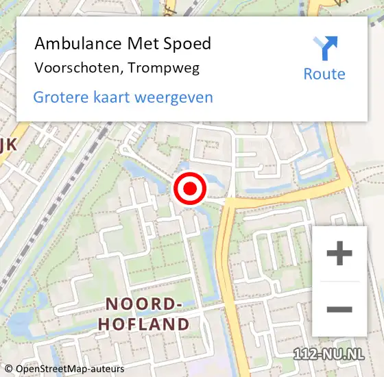 Locatie op kaart van de 112 melding: Ambulance Met Spoed Naar Voorschoten, Trompweg op 21 mei 2022 15:40