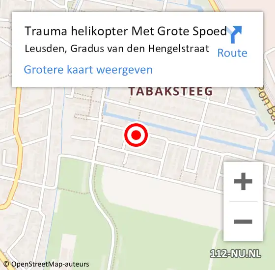 Locatie op kaart van de 112 melding: Trauma helikopter Met Grote Spoed Naar Leusden, Gradus van den Hengelstraat op 21 mei 2022 15:48