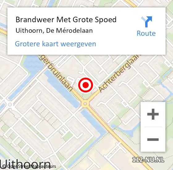 Locatie op kaart van de 112 melding: Brandweer Met Grote Spoed Naar Uithoorn, De Mérodelaan op 21 mei 2022 16:02