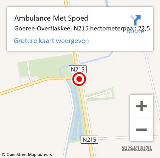 Locatie op kaart van de 112 melding: Ambulance Met Spoed Naar Goeree-Overflakkee, N215 hectometerpaal: 22,5 op 21 mei 2022 16:14