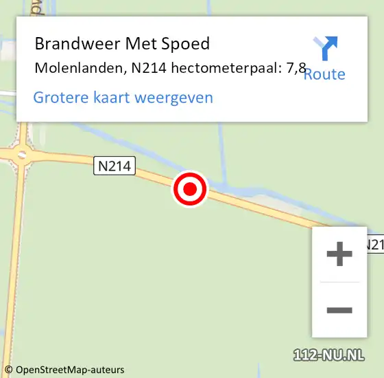 Locatie op kaart van de 112 melding: Brandweer Met Spoed Naar Molenwaard, N214 hectometerpaal: 7,8 op 21 mei 2022 16:40