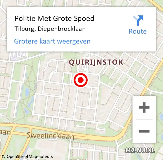 Locatie op kaart van de 112 melding: Politie Met Grote Spoed Naar Tilburg, Diepenbrocklaan op 21 mei 2022 17:04