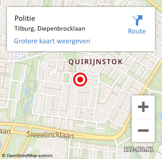 Locatie op kaart van de 112 melding: Politie Tilburg, Diepenbrocklaan op 21 mei 2022 17:04