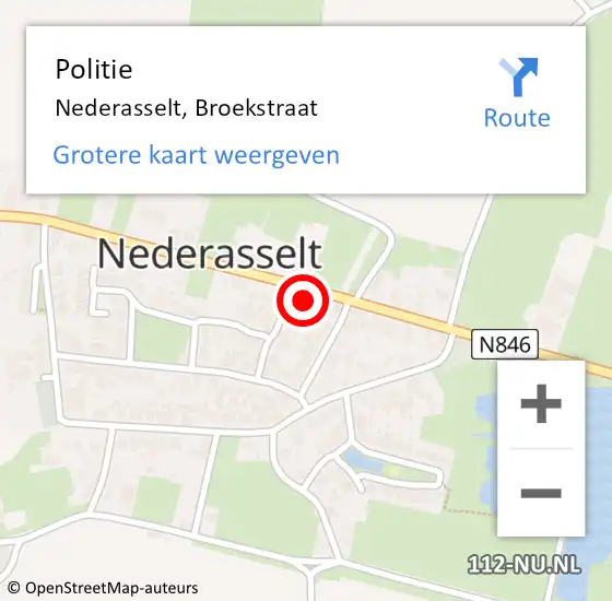 Locatie op kaart van de 112 melding: Politie Nederasselt, Broekstraat op 21 mei 2022 17:36