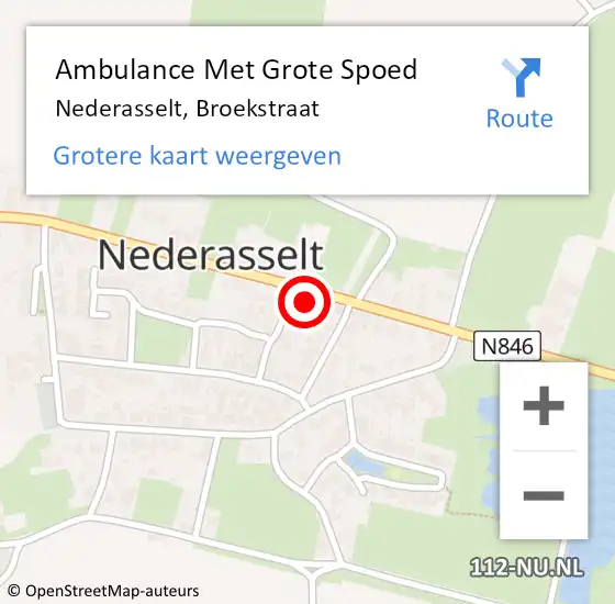 Locatie op kaart van de 112 melding: Ambulance Met Grote Spoed Naar Nederasselt, Broekstraat op 21 mei 2022 17:37