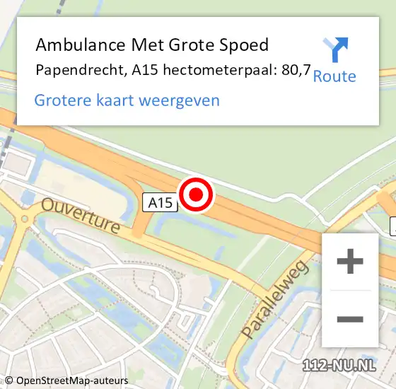 Locatie op kaart van de 112 melding: Ambulance Met Grote Spoed Naar Papendrecht, A15 hectometerpaal: 80,7 op 21 mei 2022 17:47