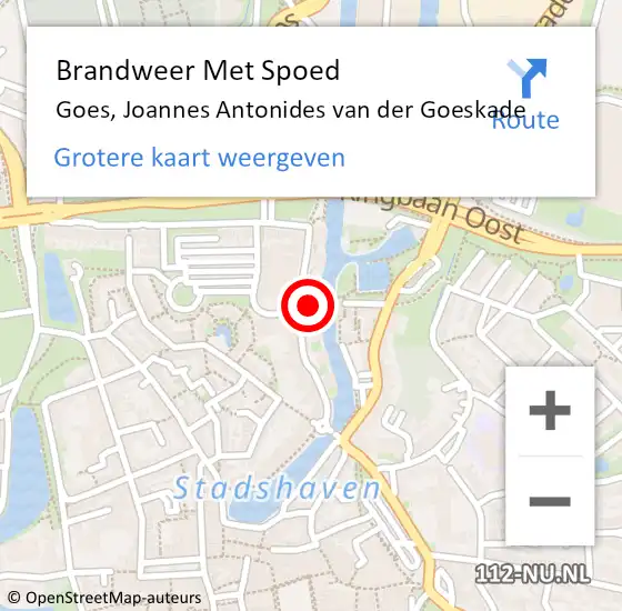 Locatie op kaart van de 112 melding: Brandweer Met Spoed Naar Goes, Joannes Antonides van der Goeskade op 21 mei 2022 18:20