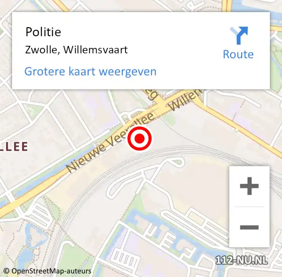 Locatie op kaart van de 112 melding: Politie Zwolle, Willemsvaart op 21 mei 2022 18:50