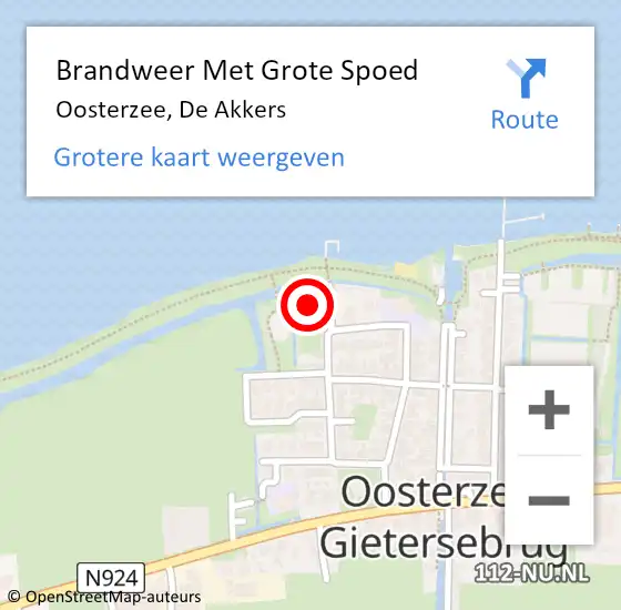 Locatie op kaart van de 112 melding: Brandweer Met Grote Spoed Naar Oosterzee, De Akkers op 18 juli 2014 01:17