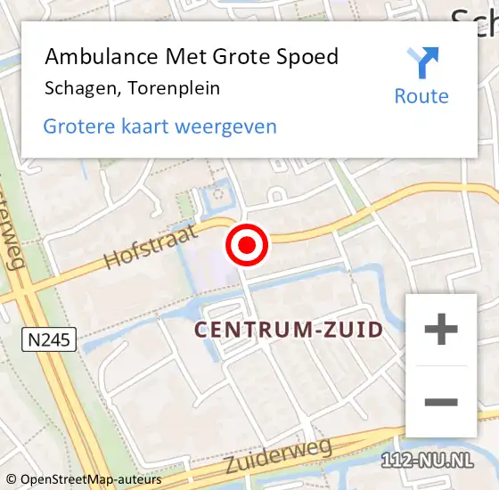 Locatie op kaart van de 112 melding: Ambulance Met Grote Spoed Naar Schagen, Torenplein op 21 mei 2022 18:59