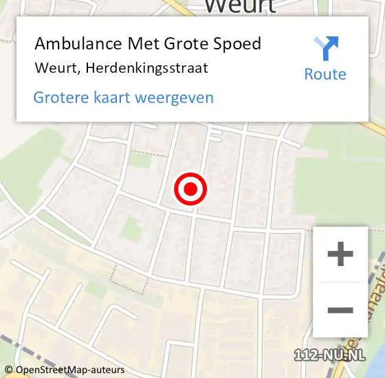 Locatie op kaart van de 112 melding: Ambulance Met Grote Spoed Naar Weurt, Herdenkingsstraat op 21 mei 2022 19:35