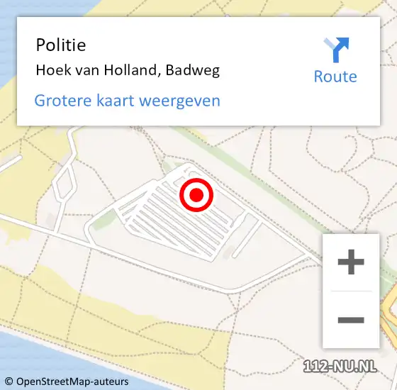 Locatie op kaart van de 112 melding: Politie Hoek van Holland, Badweg op 21 mei 2022 19:46