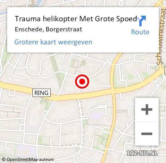 Locatie op kaart van de 112 melding: Trauma helikopter Met Grote Spoed Naar Enschede, Borgerstraat op 21 mei 2022 19:50
