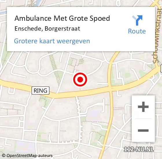 Locatie op kaart van de 112 melding: Ambulance Met Grote Spoed Naar Enschede, Borgerstraat op 21 mei 2022 19:50