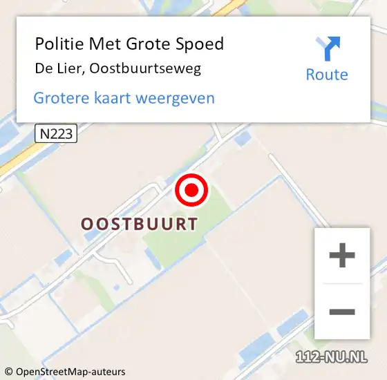 Locatie op kaart van de 112 melding: Politie Met Grote Spoed Naar De Lier, Oostbuurtseweg op 21 mei 2022 19:59