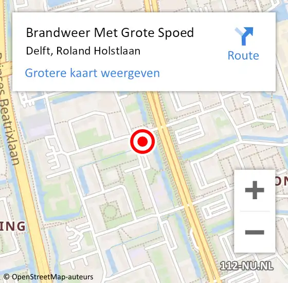 Locatie op kaart van de 112 melding: Brandweer Met Grote Spoed Naar Delft, Roland Holstlaan op 21 mei 2022 19:59