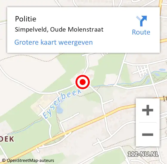 Locatie op kaart van de 112 melding: Politie Simpelveld, Oude Molenstraat op 21 mei 2022 20:00