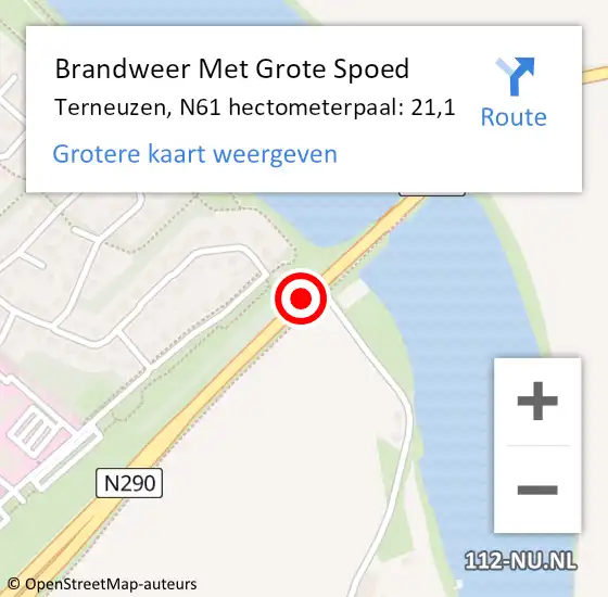 Locatie op kaart van de 112 melding: Brandweer Met Grote Spoed Naar Terneuzen, N61 hectometerpaal: 21,1 op 21 mei 2022 20:18