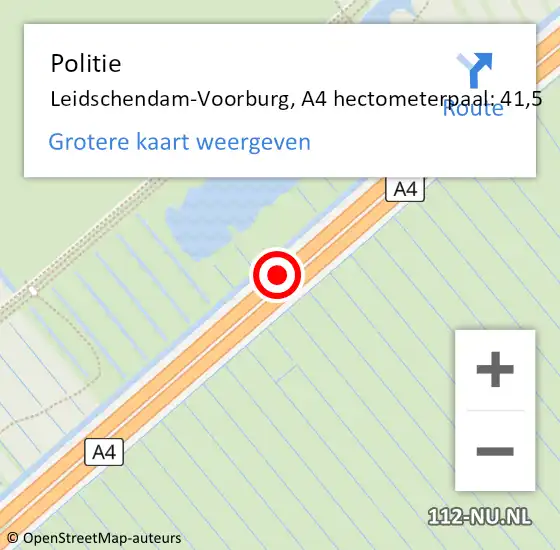 Locatie op kaart van de 112 melding: Politie Leidschendam-Voorburg, A4 hectometerpaal: 41,5 op 21 mei 2022 20:19