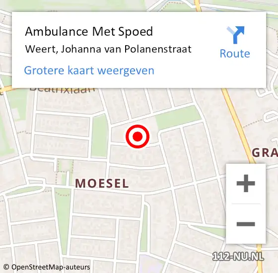 Locatie op kaart van de 112 melding: Ambulance Met Spoed Naar Weert, Johanna van Polanenstraat op 21 mei 2022 20:51