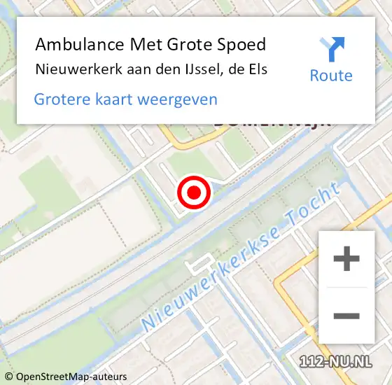 Locatie op kaart van de 112 melding: Ambulance Met Grote Spoed Naar Nieuwerkerk aan den IJssel, de Els op 21 mei 2022 21:05