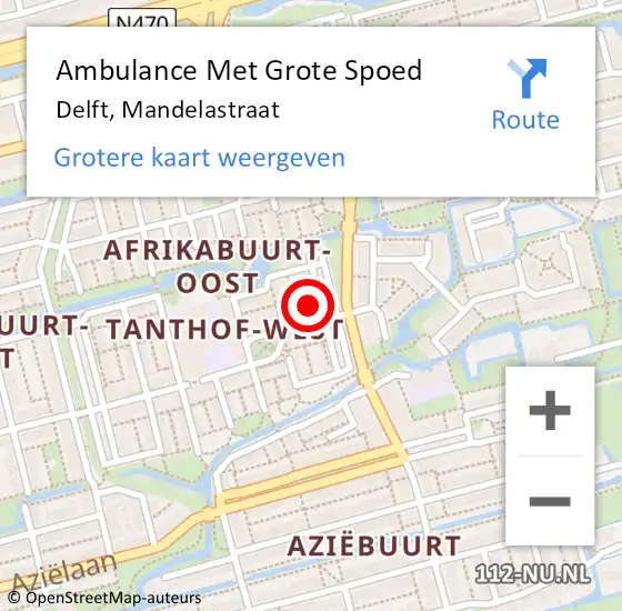 Locatie op kaart van de 112 melding: Ambulance Met Grote Spoed Naar Delft, Mandelastraat op 21 mei 2022 21:07