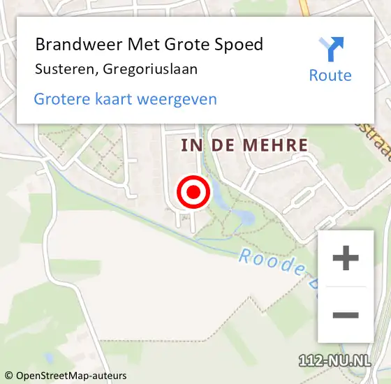 Locatie op kaart van de 112 melding: Brandweer Met Grote Spoed Naar Susteren, Gregoriuslaan op 21 mei 2022 21:40