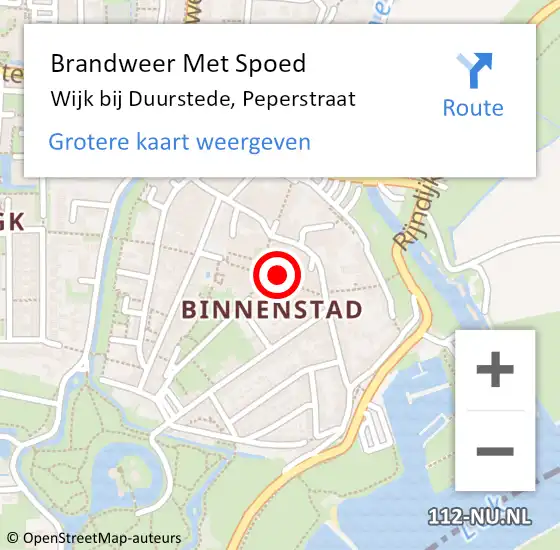 Locatie op kaart van de 112 melding: Brandweer Met Spoed Naar Wijk bij Duurstede, Peperstraat op 21 mei 2022 21:43