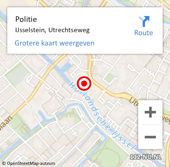 Locatie op kaart van de 112 melding: Politie IJsselstein, Utrechtseweg op 21 mei 2022 22:08