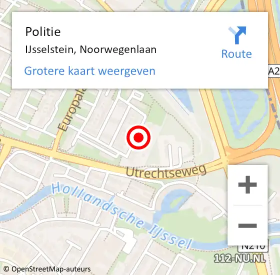 Locatie op kaart van de 112 melding: Politie IJsselstein, Noorwegenlaan op 21 mei 2022 22:08