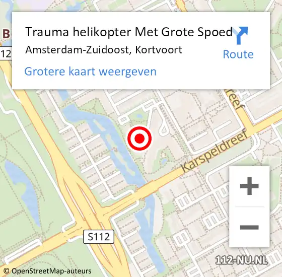 Locatie op kaart van de 112 melding: Trauma helikopter Met Grote Spoed Naar Amsterdam-Zuidoost, Kortvoort op 21 mei 2022 22:49